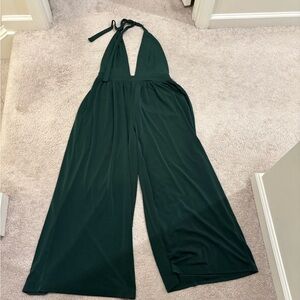 Urban Outfitters Forest Green Halter Wide-Leg Jumpsuit